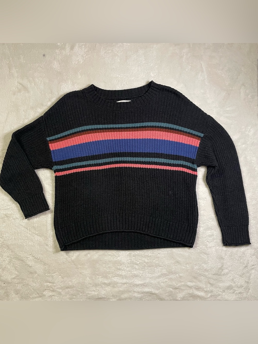 American Eagle Cropped Black Knitted Sweater Colored Stripes size S